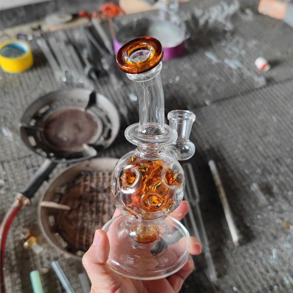 Grosso dobrado pescoço de vidro bongs fogueiras coloridas fumar tubulação de Óleo Dab equipamento favo favo de mel tubulações de água feminino articulação com 14mm clear tigela para fumantes presente