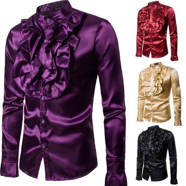 

vintage men's casual shirts slim fit ruffle long sleeve formal party clubwear shirts fashion1, White;black