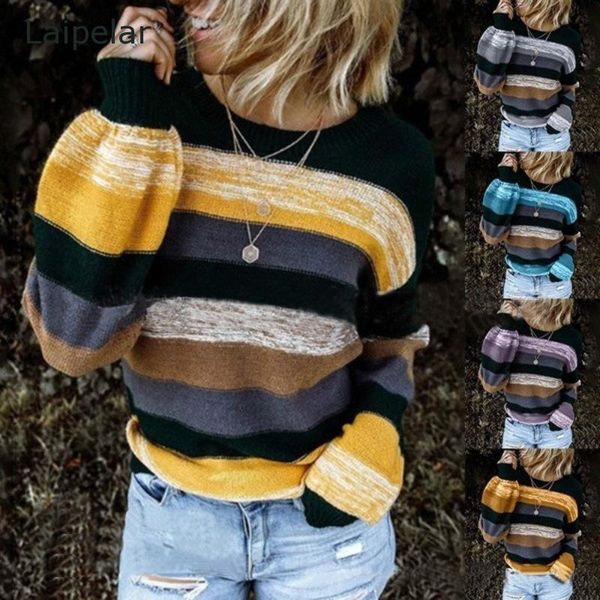 

fashion women striped sweater autumn winter o neck long sleeve sweater loose knit pullover patchwork pull femme jersey mujer, White;black