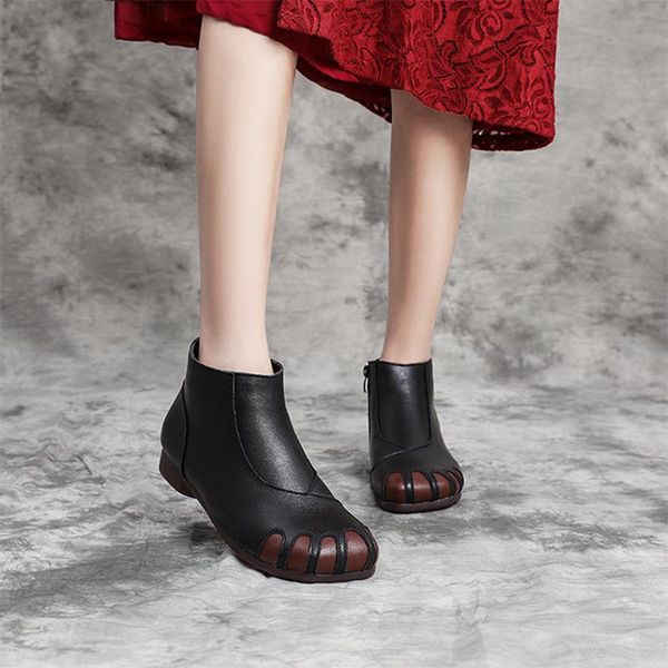

women leather shoes autumn shoes low heels square toe ladies ankle boots fashion casual footwear woman new zipper female, Black