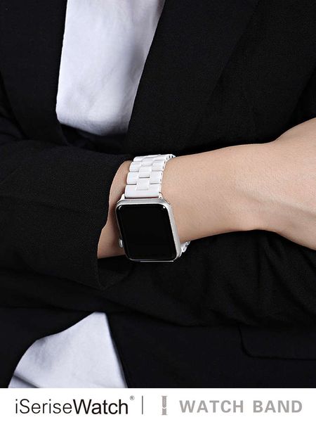 

iserisewatch is suitable for watch 6 personality fashion watch4 se simple chain ceramic stainls steel with metal iwatch5 strap 44 /