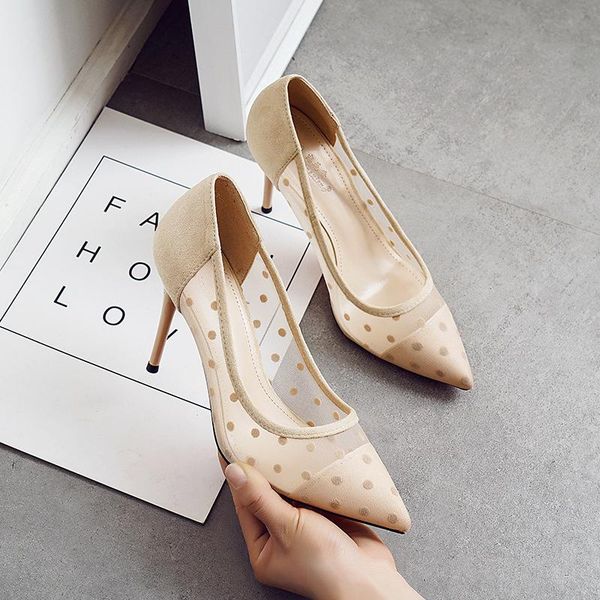 

high-heeled shoes with 2020 pointed thin heels breathable mesh shoes women's, Black