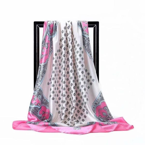 

Silk Scarf Women Large Shawls Flowers Print Stoles Square Scarves Bandana Big Kerchief Female Foulards FD04, Blue;gray