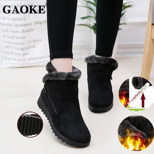 

2020 woman shoes woman winter snow boots warm ankle boots platform rubber female winter snow footwear lady low heel shoes1, Black