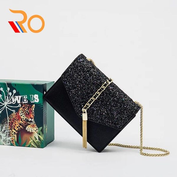 

european fashion luxury tassel charm female caviar shoulder slung sequin bag