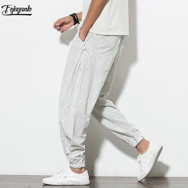 

fojaganto streetwear fashion solid color pants men loose harem pants ankle cropped stripe little feet1, Black