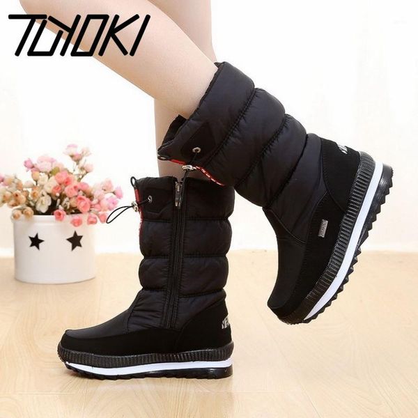 

boots tuyoki 4 color mid calf for women winter warm snow solid thick sole outdoor daily footwear size 36-411, Black