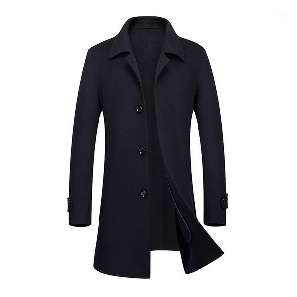 

men's wool coats jackets autumn winter cashmere coat men thick lapel mid - aged men 's cashmere coat plus size 6xl 5xl 4xl xxxl1, Black