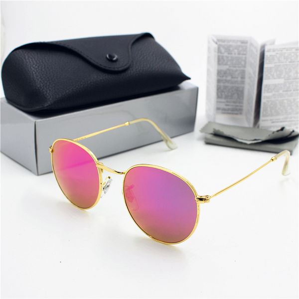 

retro 50mm fashion glass protection gold women round uv400 sunglasses men's frame blue flash high new lens 1pcs quality black case kutf, White;black