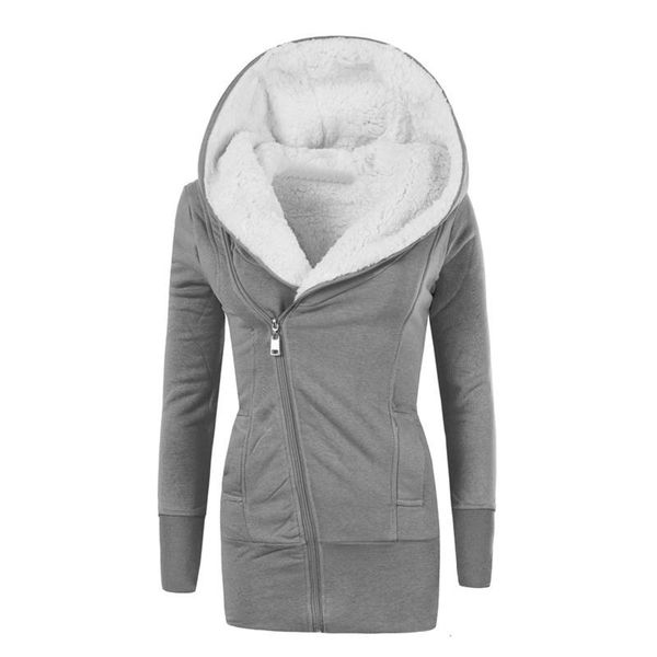 

2021 ladies warm inside fleece padded coat slim zipper coats long sleeve streetwear winter women cotton hoodie jacket #t2g, Black;brown