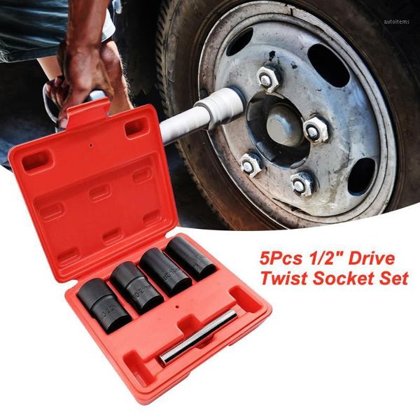 

5pcs 1/2'' portable drive twist socket set damaged nuts removal tools sockets 17mm 19mm 21mm 22mm1