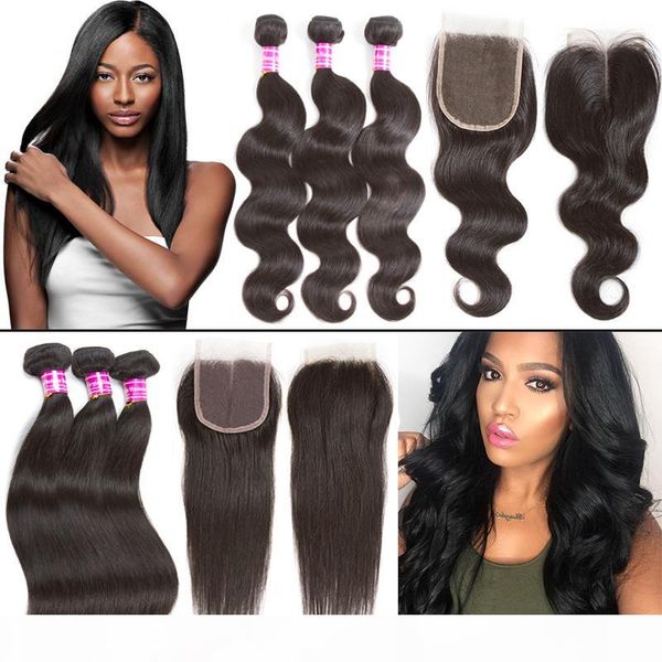 

body wave 8a brazilian human hair bundles with frontal 100% unprocessed straight virgin hair bundles with closure human hair extension, Black;brown