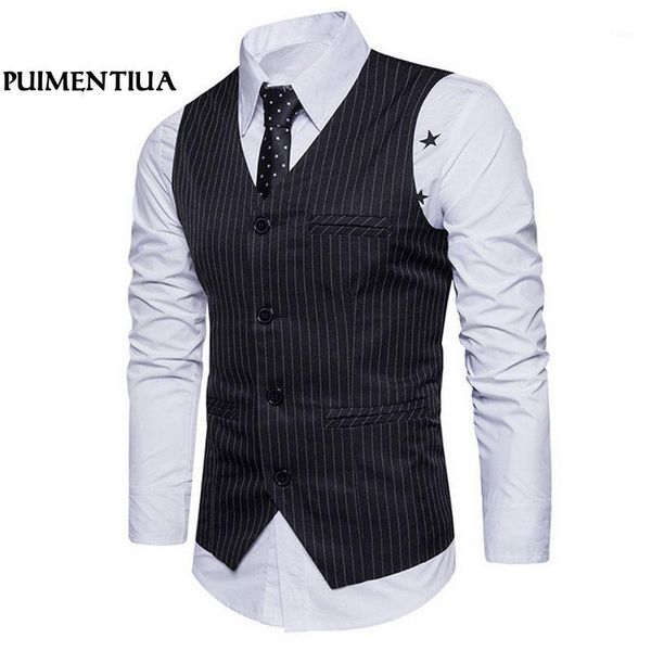 

men's vests single breasted male vest classic black brown dot suit for men big size puimentiua ts1, Black;white