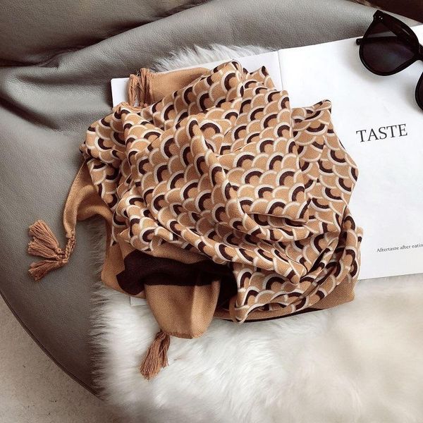 

scarves phle export diamond retro pattern cotton wool scarf 2021 winter warm female, Blue;gray