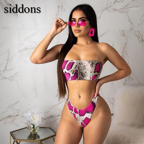 

woman swimsuit 2019 new snake print bikini tube chest pad gather high waist beach female split swimsuit a1991, White;black