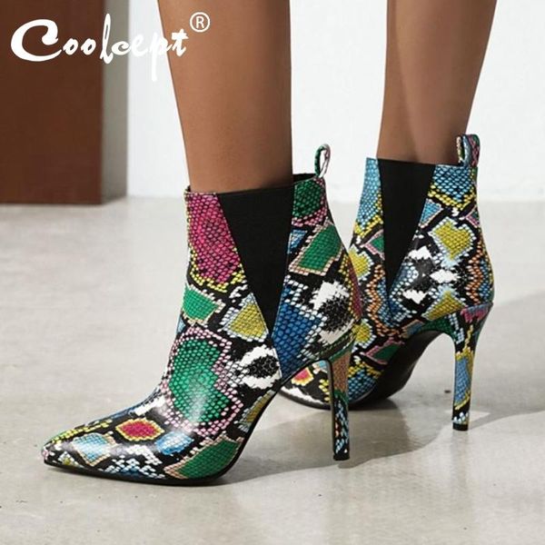 

boots coolcept women ankle fashion pointed toe thin high heel winter shoes woman warm office lady party footwear size 31-43, Black