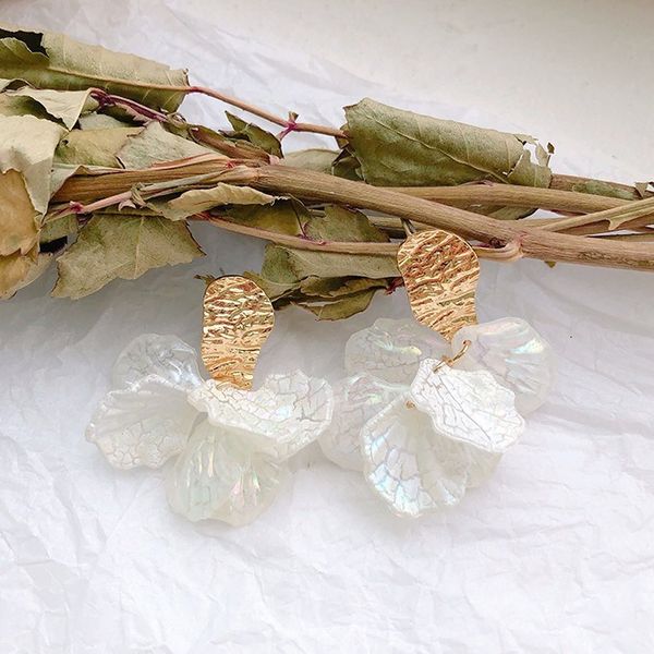 

shell frosted s925 red silver needle net petal flower earrings