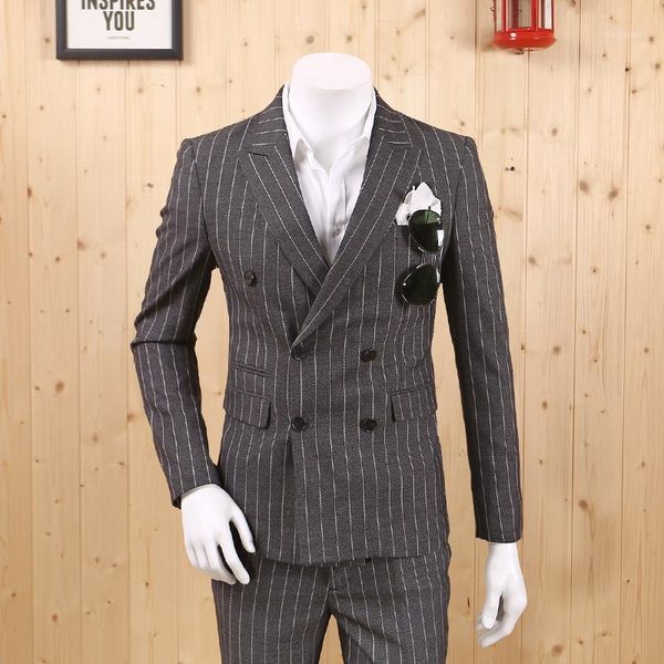 

men clothing 2020 autumn winter men stripe double breasted korean style slim gentlemen casual blazers man fashion, White;black