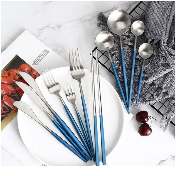 

upscale stainless steel restaurant cutlery set steak knife fork coffee spoon teaspoon butter knives chopstick food table bbyrve