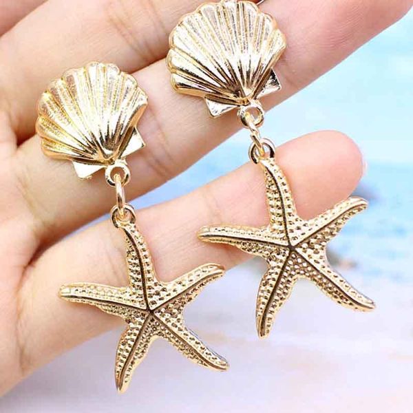 

bohemian new earrings ocean wind conch starfish shell color earrings retro alloy female jewelry, Silver