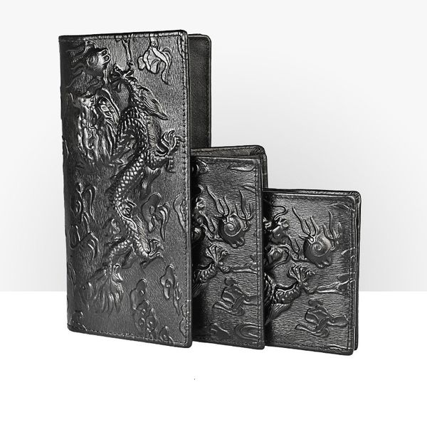 

vintage dragon crocodile cowhide long bifold coin pocket flower horse panda tiger wallet real leather men short purse, Red;black