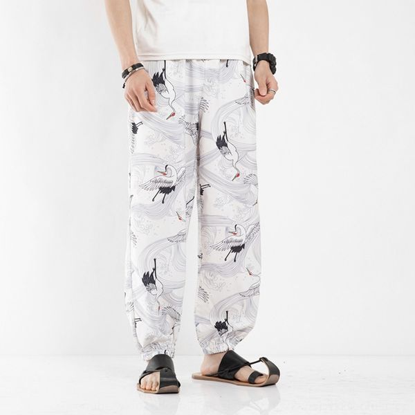 

jp1h4 summer chinese knicker pants printed pantsnew style men's thin linen loose legged lantern pantscrane casual pants and cotton casu, Blue