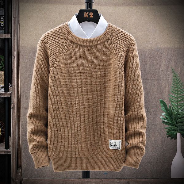 

2021 new men solid sweaters thicken o-neck men's long sleeve wool knitted male autumn winter jumper casual home wear f8k2, White;black