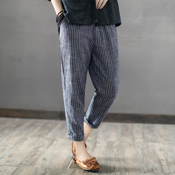 

5xl 2020 women harem pants striped high waist long casual loose trousers pockets work femme pantalon streetwear plus size, Black;white