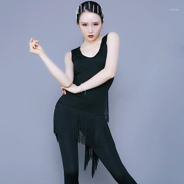 

latin dance adults tango cha cha rumba samba clothes practice wear black sleeveless backless tassel shirts dnv127311, Black;red