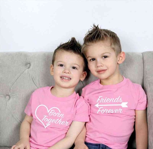 

born together amp friends forever boys and sisters toddler short sleeve t-shirt child t-shirt kids twins summer clothing, Blue