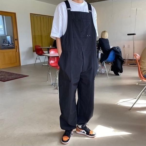 

2020 spring and summer new youth popular solid color loose suspenders fashion casual wild straight trousers black m-xl1