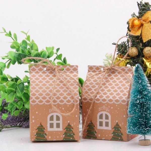 

gift wrap 50/100pcs house shape christmas candy bags with ropes xmas tree cookie d08d1