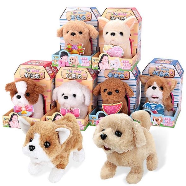 Elektrikli Peluş Evcil Doll Oyuncak Sevimli Simülasyon Yavru Peluş Oyuncaklar Yapılacak Yürüyüş Akıllı Robot Köpek Interaktif Oyuncaklar Çocuklar Için LJ201105