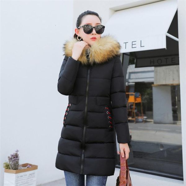 

winter coat women with thick cotton long fashion women winter warm coat faux hooded thick warm slim jacket long overcoat1, Black