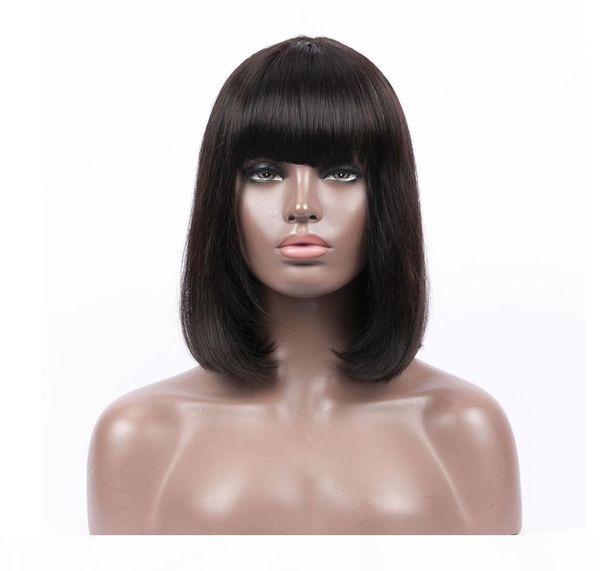 

fake scalp wigs short bob cut peruvian virgin straight pre plucked 13x6 frontal fake scalp lace front 100 human hair wigs with bangs, Black;brown
