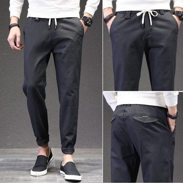 

2020 new spring summer classic men's elastic thin casual pants mens business dress slim fit jogger stretch long trousers male1, Black