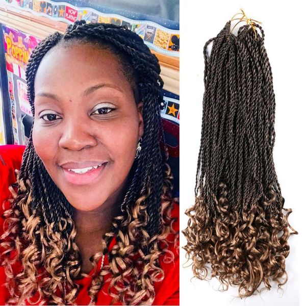 

shanghair 18" ombre braiding hair extensions 30strands/pack goddess senegalese twist hair curly ends synthetic crochet braids, Black