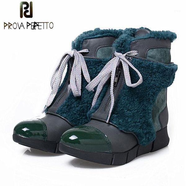 

boots prova perfetto genuine leather with fur front zipper snow winter warm shoes flats casual women ankle boots1, Black