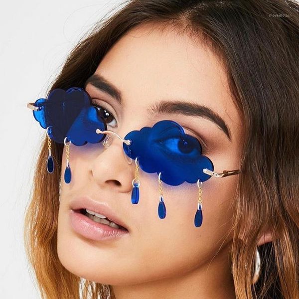 

rimless sunglasses women 2020 fashion clouds tassel steampunk sun glasses shades for women eyewear clear lens mm121, White;black