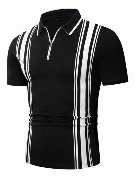 

men striped print quarter zip polo shirt h6us#, White;black