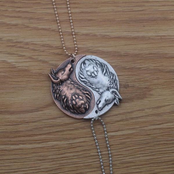 

chains 12pcs yin yang wolf pendant necklace animal amulet jewelry for couple lover, Silver