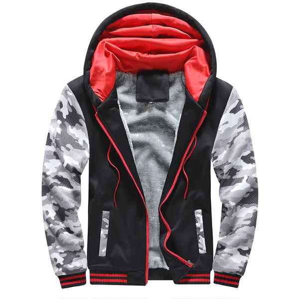 

men hoodies winter thick warm fleece zipper men hoodies coat sportwear male streetwear hoodies sweatshirts men, Black