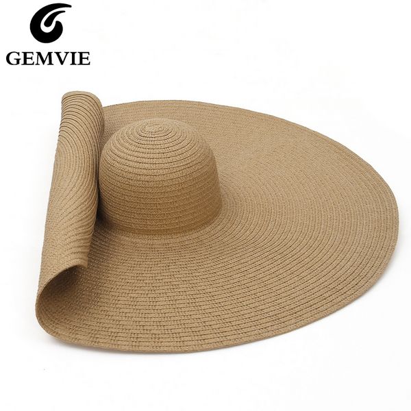 

gemvie oversized straw hat for women wide brim summer sun hat packable large paper beach hat 2020 new fashion c0123, Blue;gray