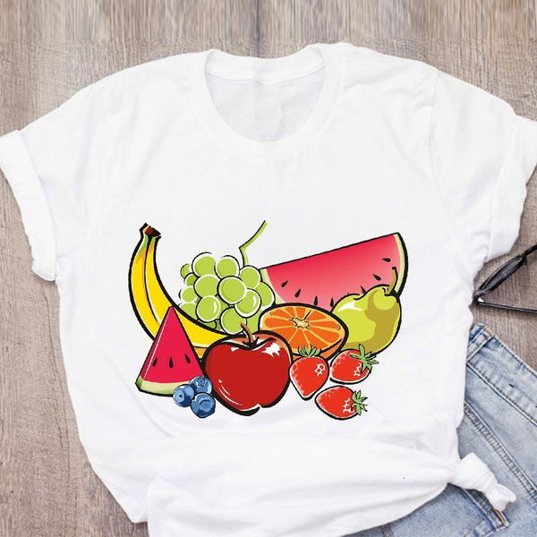 

women graphic cartoon fruits printed short sleeve summer lady t-shirt shirt womens clothing tee female t shirt, White