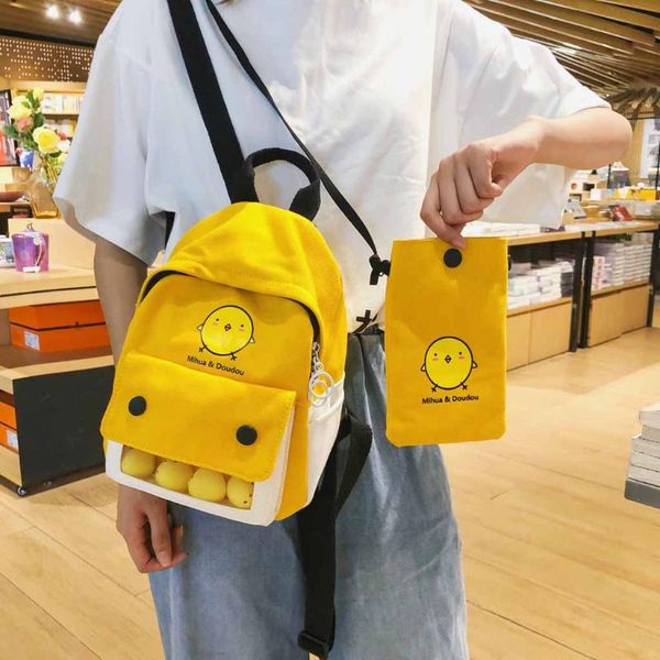 

2pcs backpack mini canvas solid backpack zipper fashion chicken student bag outdoor mochila feminina
