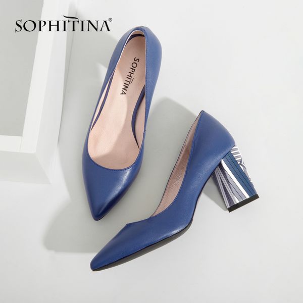 

sophitina brand pumps genuine leather fashion high square heels pointed toe working spring shoes handmade sheepskin pumps a84 y200702, Black