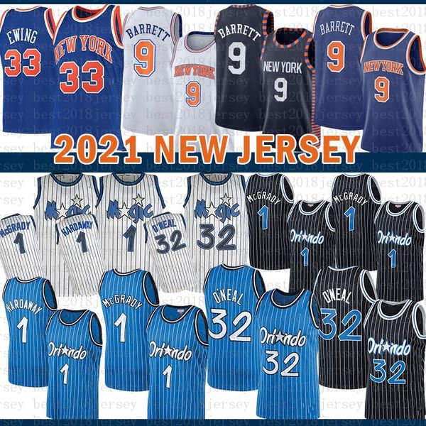 

2021 new basketball jersey orlando magic mens new york knicks 32 o'neal rj 9 barrett patrick 33 ewing penny 1 hardaway blac, Black;red