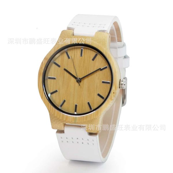 

genuine leather women's men's white and personalized wooden watch, Slivery;brown