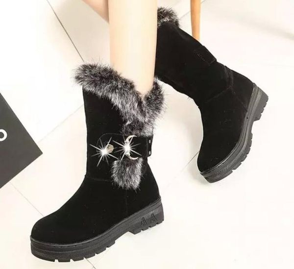 

женская мода сапоги зима хорошее качество плоский платформа snow boots женщины теплые ботинки женщина плюшевые botas большой размер, Black