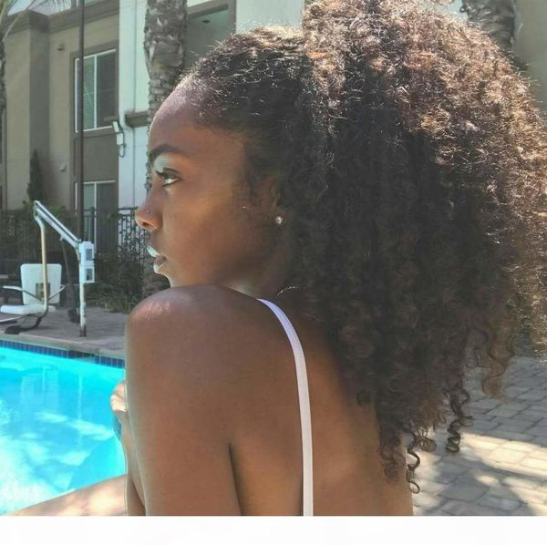 

kinky curly drawstring ponytail hair extension wrap ponytail clip in virgin brazilian hair extension more colors aviable 120g 140g 160g, Black